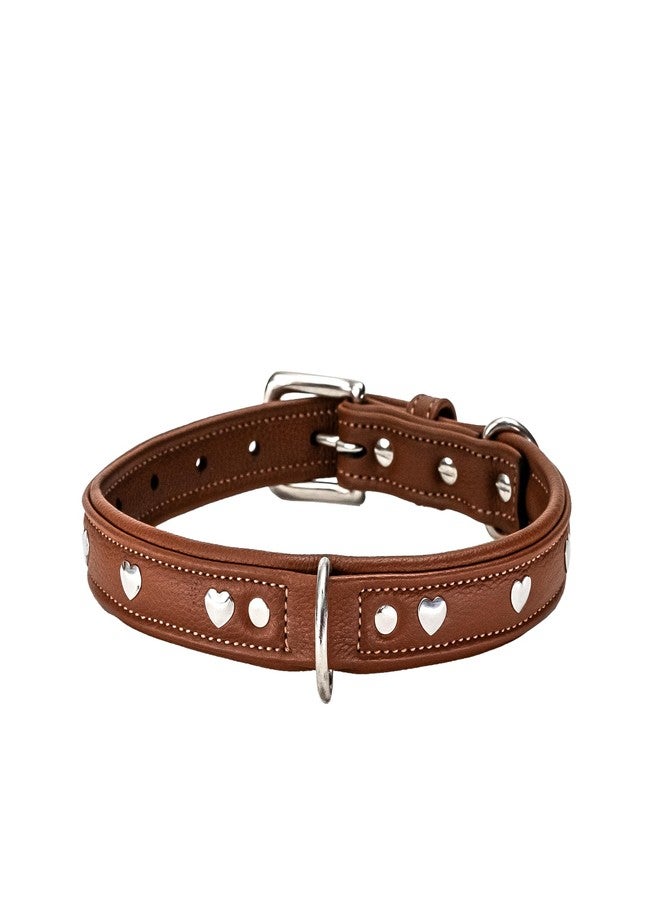 ADIL'S Adil’S Genuine Leather Heart Studded Dog Collar 1in Width, Neck Size: 12" to 26", Chestnut Leather Dog Collar with Soft Padding, Sturdy & Strong D-Ring for leashes & ID Card. - Image 1